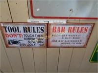 2 Metal BAR & TOOL RULES Signs