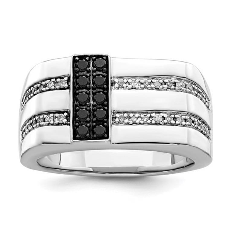 Sterling Silver Black and White Diamond Men's Ring