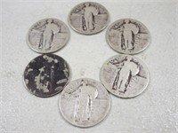 (6) Standing Liberty Quarters 90% Silver Content