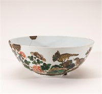 Powder enamel bowl with flower and bird pattern