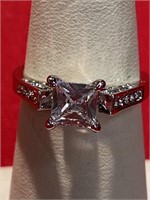 Pretty square cut CZ ring. Size 7 1/2. White