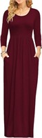 WNEEDU Women's 3/4 Sleeve Loose Casual Long Maxi