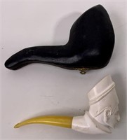 Meerschaum pipe, carved man's head bowl, 6"