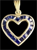10K Gold Heart Pendant w Blue Stones