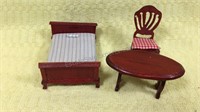 Miniature cherry dollhouse furniture bed table