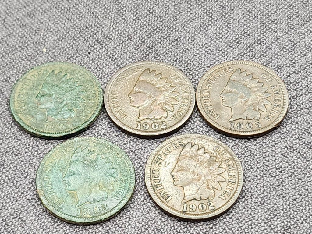 5 Indian Head pennies.  Look at the photos for
