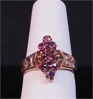A 10K Victorian ring with garnet and diamonds,