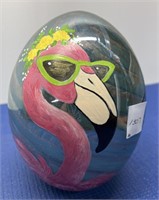 Painted Egg Shape Glass Art “ flamingo”