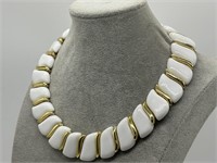 1980's Gold Tone & White Acrylic Necklace