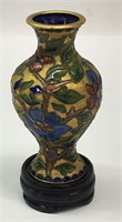 Oriental Cloisonne Vase On Wooden Stand