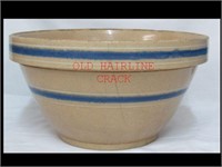 BLUE & WHITE BANDED MIXING BOWL W/ OLD HAIRLINE
