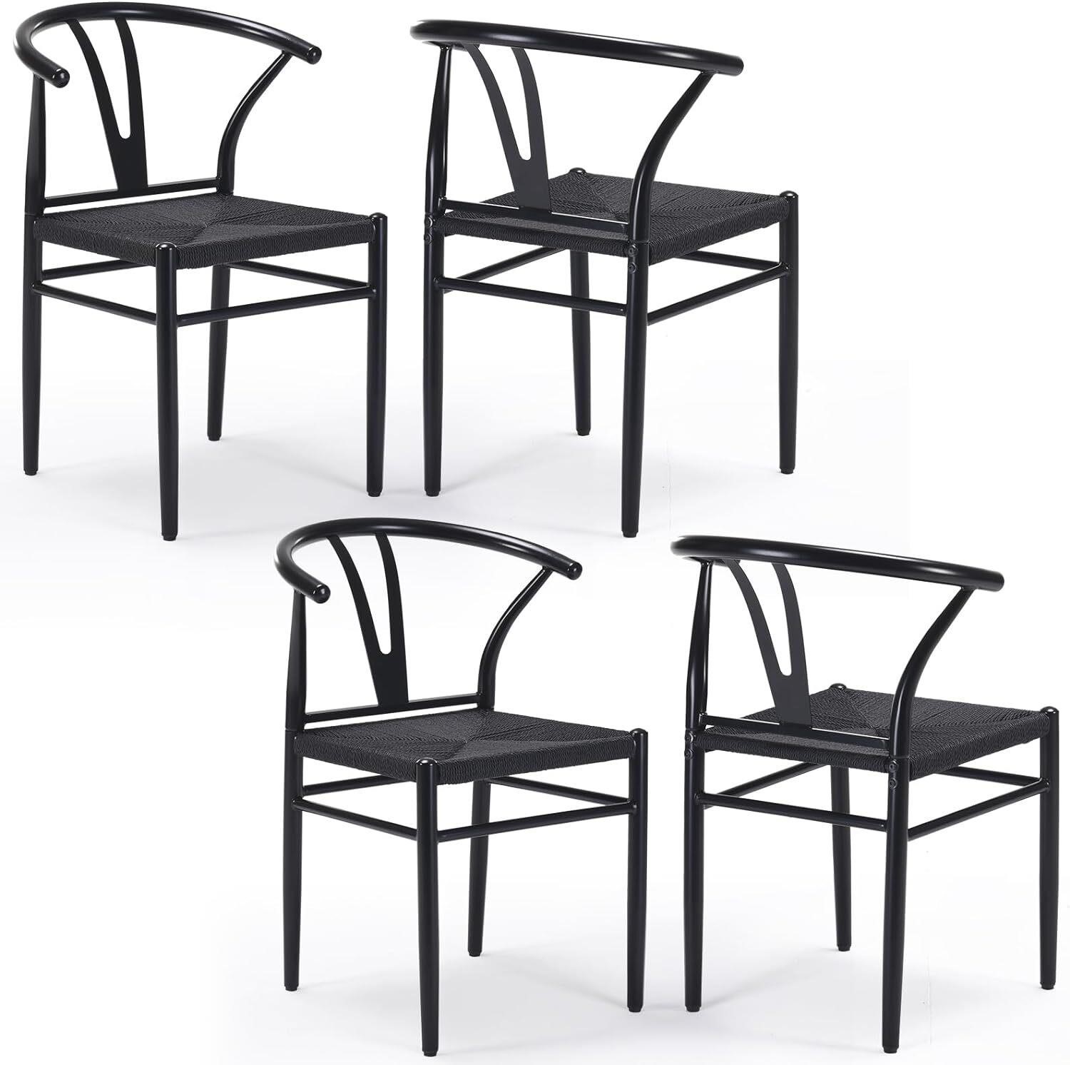STARY Metal Wishbone Chairs  Black Set of 4