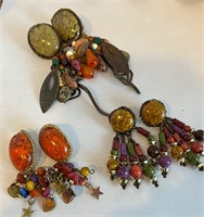Three pair multiple color dangle earrings