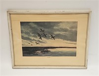 VINTAGE FRAMED DUCK COLOR LITHO SIGNED