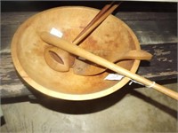 Wooden Mixing Bowl, Salad Tongs & Utensils