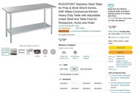 B7629  ROCKPOINT 60x24 Stainless Steel Table Adj.