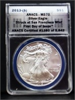 Graded 2013S First Day Of Issue silver eagle coin