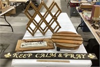 Wood decor lot w/mobile plant stand-missing one