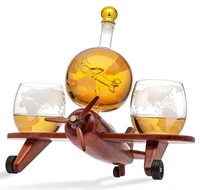 Godinger Whiskey Decanter Airplane Globe Set with