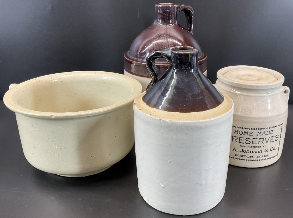 4pc Antique Vintage Stoneware Pottery