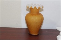 A Victorian Satin Glass Foliated Small Vase