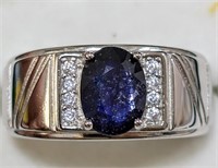 $695 Silver Sapphire(1.63ct) CZ Ring (~weight 7.39