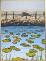 Large Original Acrylic On Wood Lily Pad Lake