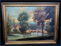 Antique Oil Landscape Painting On Canvas