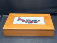 Roxana Leask wooden box Salmon & Eagle