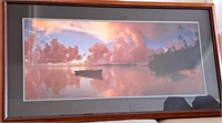 SUNSET ON THE LAKE BOAT FRAMED PRINT PICTURE 27X48