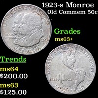 1923-s Monroe Old Commem Half Dollar 50c Grades Se