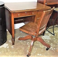 Vintage Wooden Kneehole Desk and Rolling