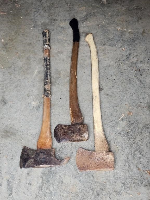 3 Wooden Handle Single Bit Axes