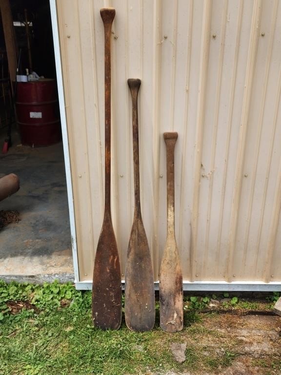 3 Primitive Wooden Boat Oars