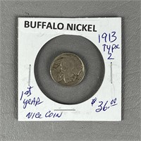 1913 Type 2 Buffalo Nickel Coin