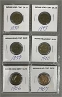 Six Various Date Indian Head Cents