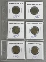Six Various Date Indian Head Cents