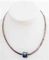 Silver Omega Necklace W/ Turquoise & Lapis Pendant