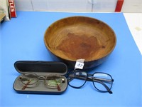 Vintage Glasses and Wooden Bowl