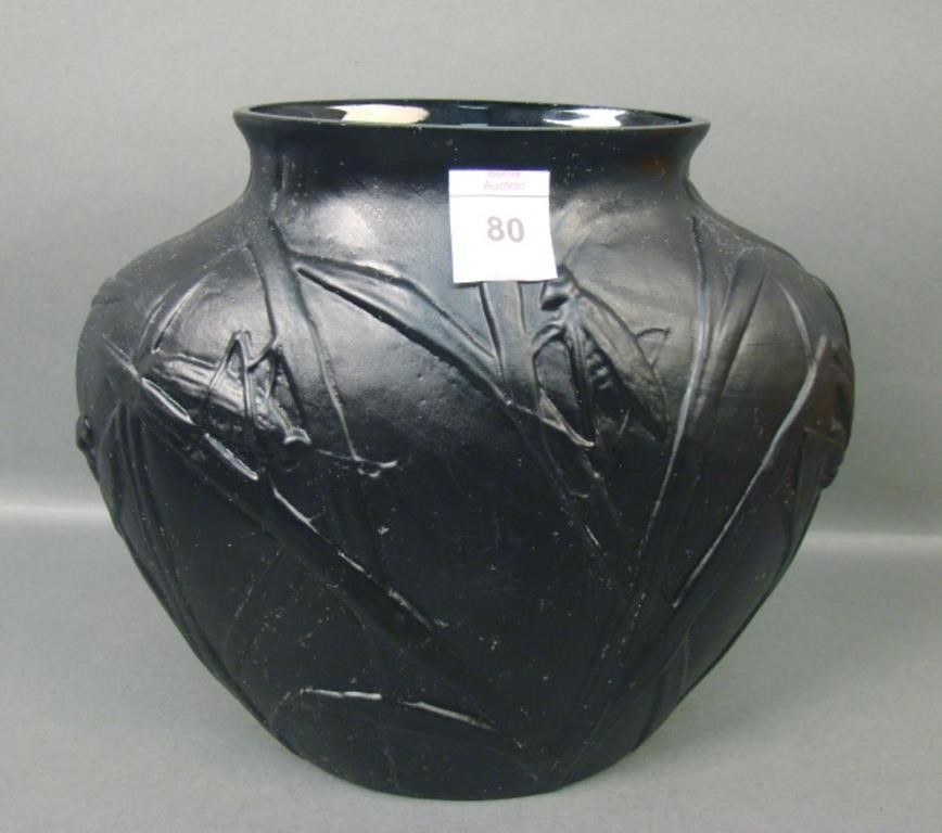 Consol. Matte Black Katydid Ovoid Vase.