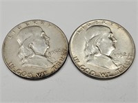 2-1952 Franklin Silver Half Dollar Coins
