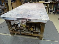 Work table w/ 7" vise & 4 outlets and scrapwood