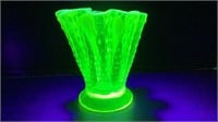 Vaseline Glass Hobnail Opalescent Vase 5.5” tall