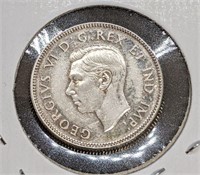 1947 Canadian Silver 25-Cent Quarter Coin