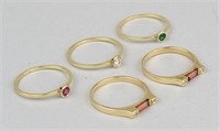 5 14K Gold & Gemstone Rings.