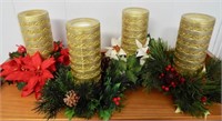 Vintage faux flower (2)/pine (2) candle wreaths.