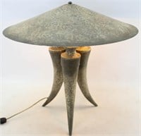 Powder Horn Tripod Table Lamp, Metal Dish Shade
