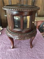 SMALL ANTIQUE DISPLAY GLASS FRONT SIDE STAND