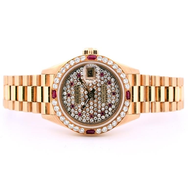 Rolex DateJust 18K Ruby & Diamond Pave 26 Watch