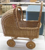 Wicker Carriage w/ Rolling Wood Wheels